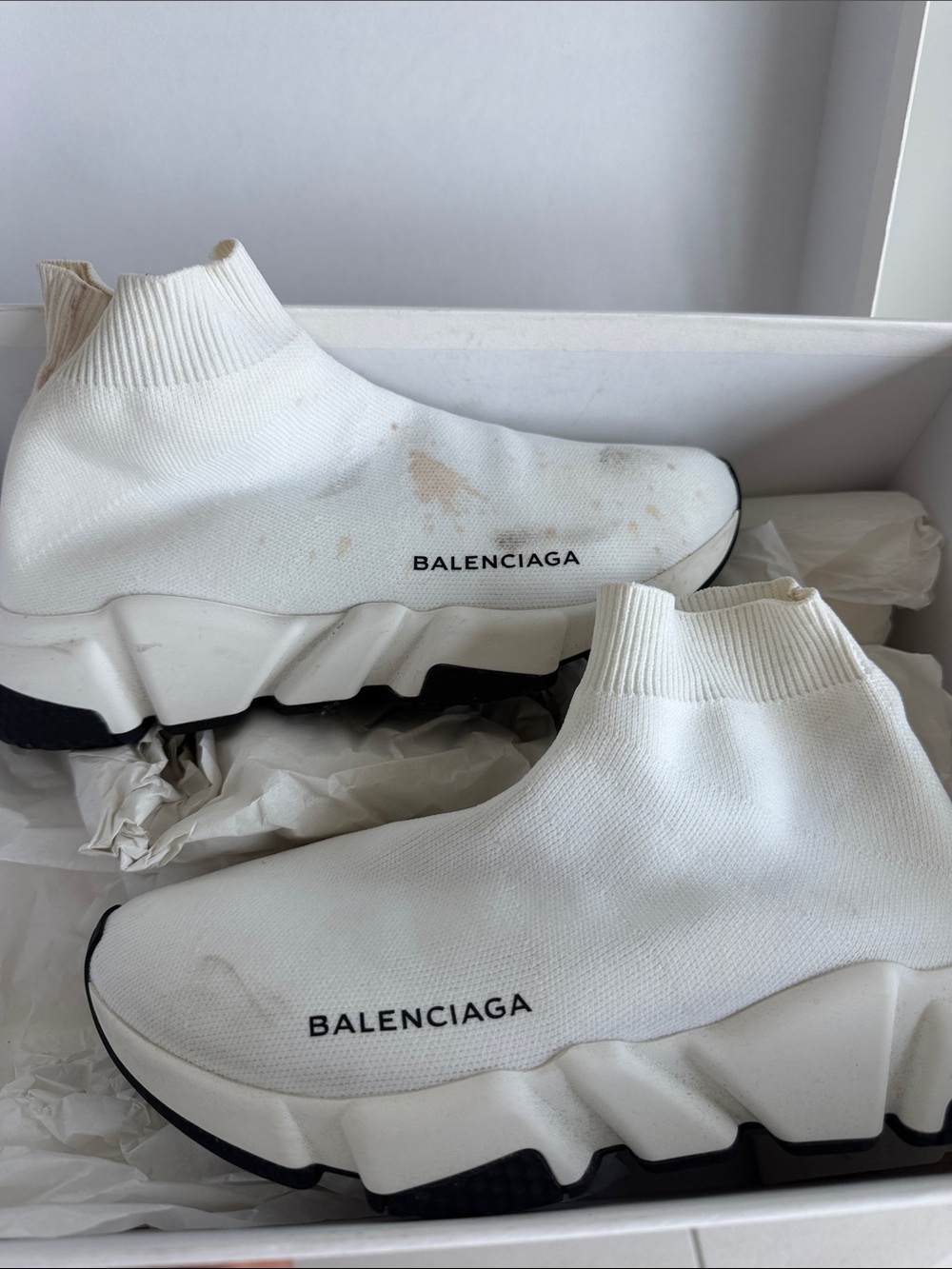 Balenciaga White and Black Sock-Style Runner Sneakers